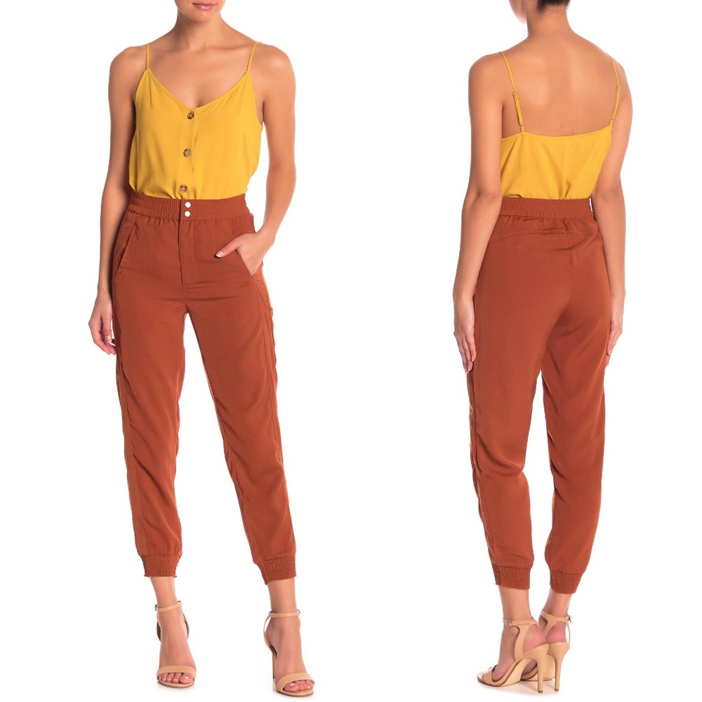 Elodie Rust High Waisted Woven Joggers Pants